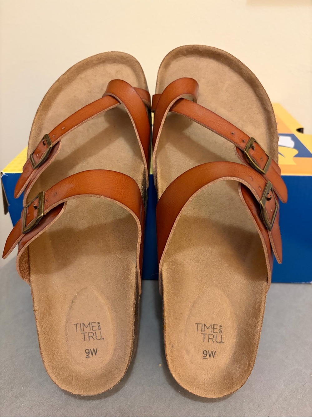 Women’s Time and Tru Brown Asymmetric Strap Sandals